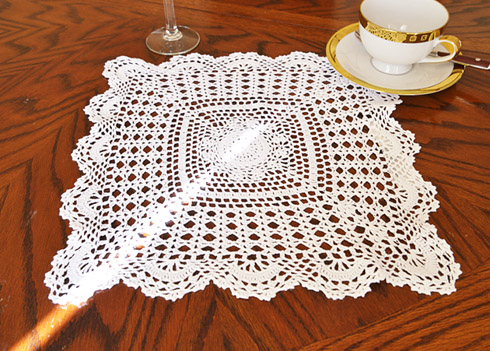 square crochet doily. 14" square. white color. 1 piece